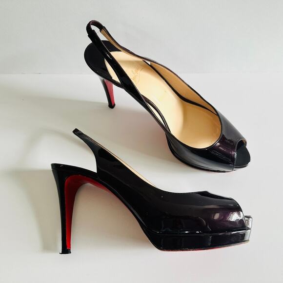 Christian Louboutin Altadama 100 Burgundy Slingback Peep Toe Patent Pump Sz 39.5 - Picture 1 of 13